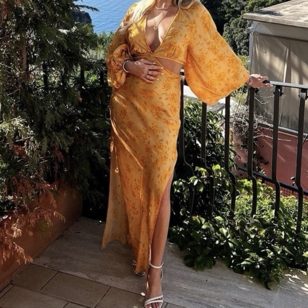 Jen's Pirate Booty Yellow Electro Floral Sonora Cutout Maxi Dress Sunshine Sz M